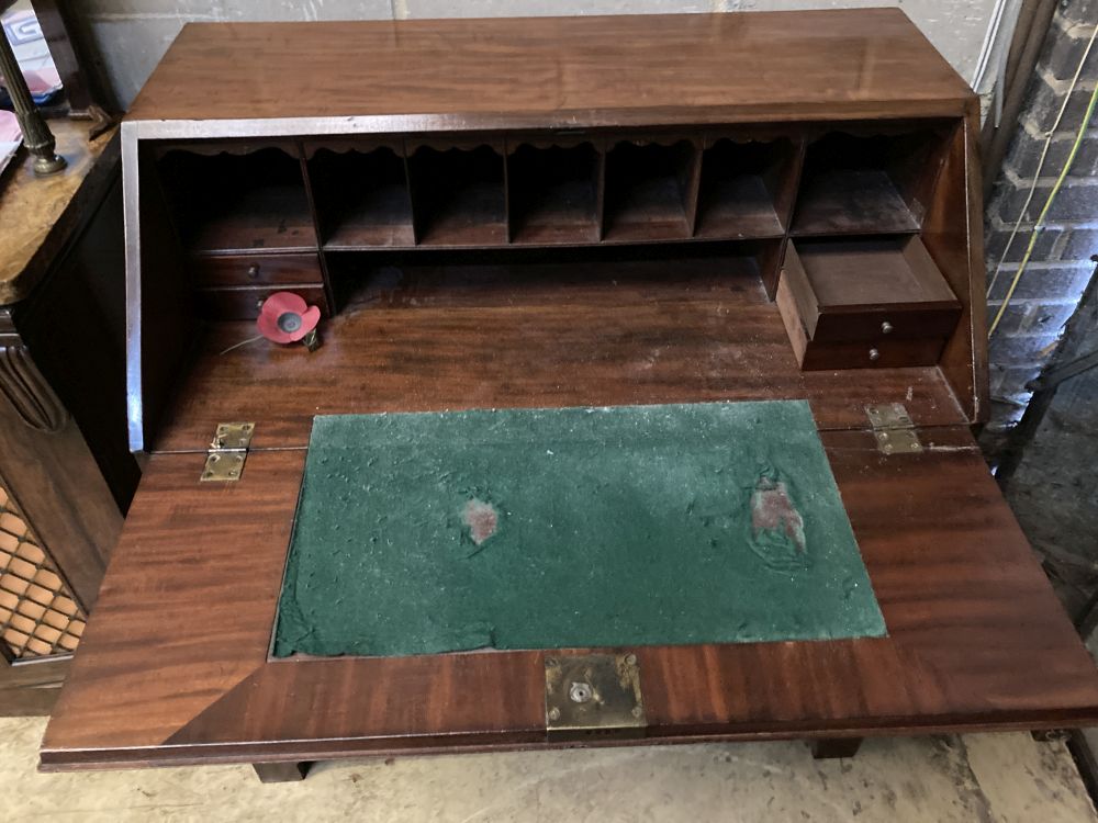 A George III mahogany bureau, width 99cm, depth 56cm, height 108cm